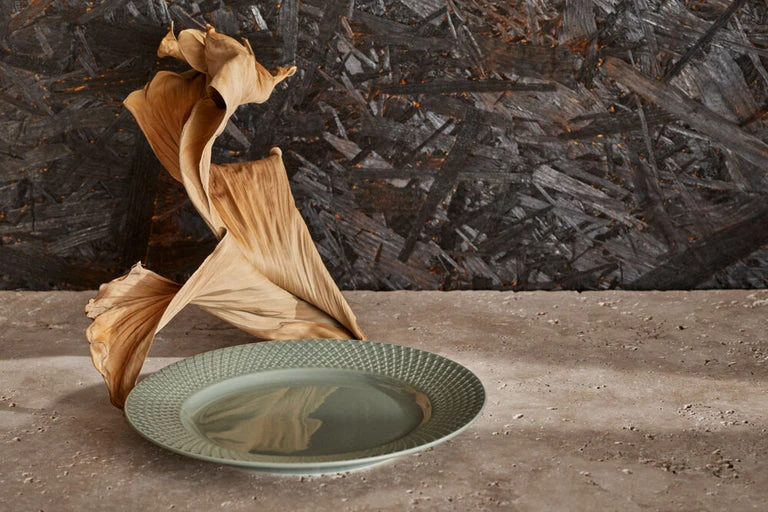Lyngby Porcelæn – Rhombe Earth pietų lėkštė – Ø21 cm – Samanos