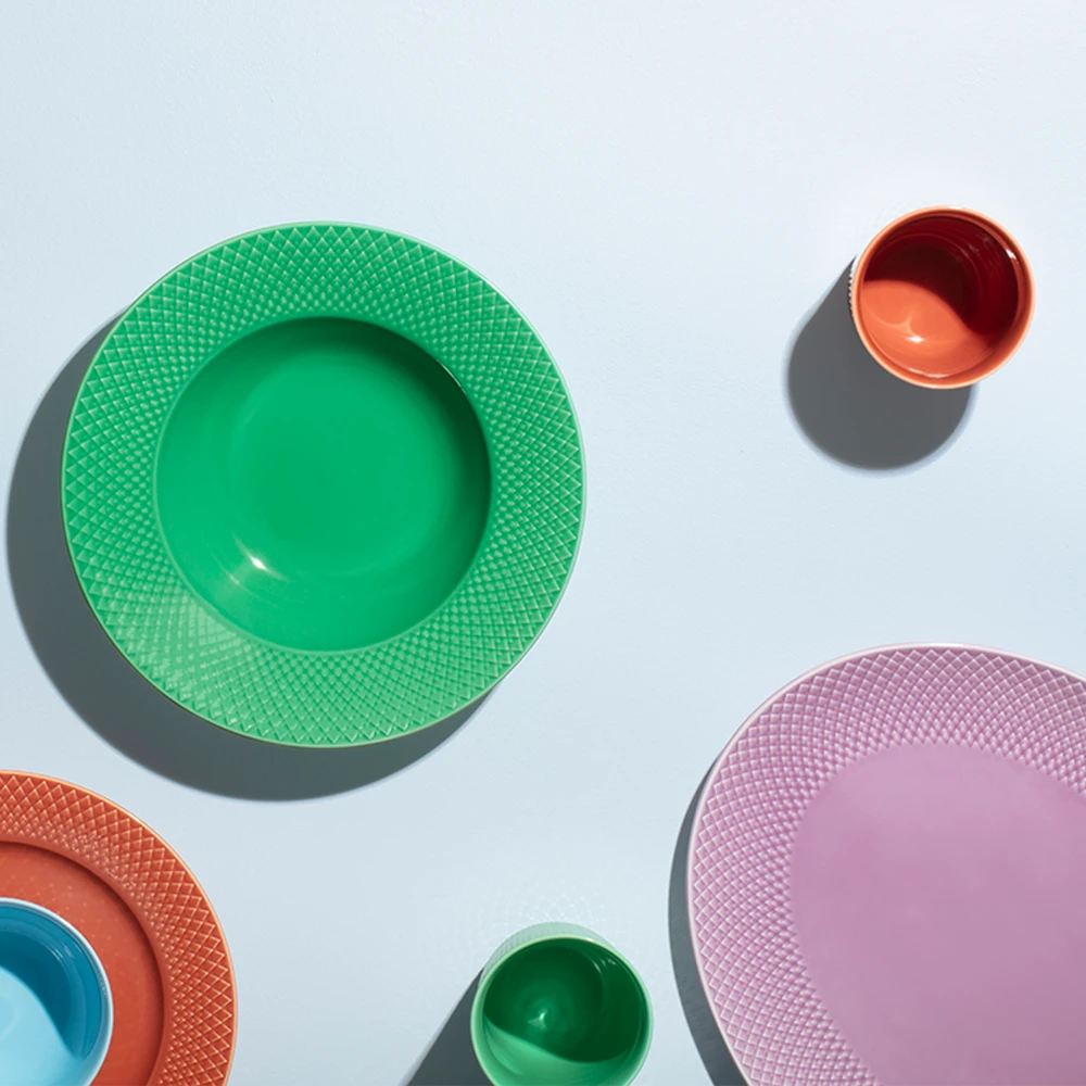 Lyngby Porcelæn - Rhombe spalvų sriubos lėkštė - Ø24,5 cm - žalia