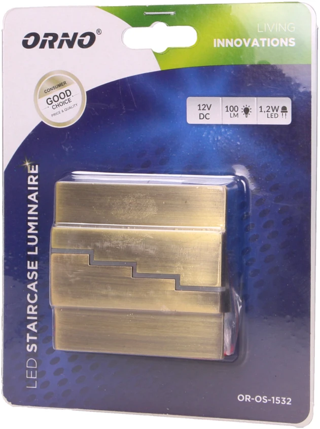 Orno LYNX LED 1.2W, paviršinis laiptinės šviestuvas, 12V DC, 100lm, 3000K, žalvarinis