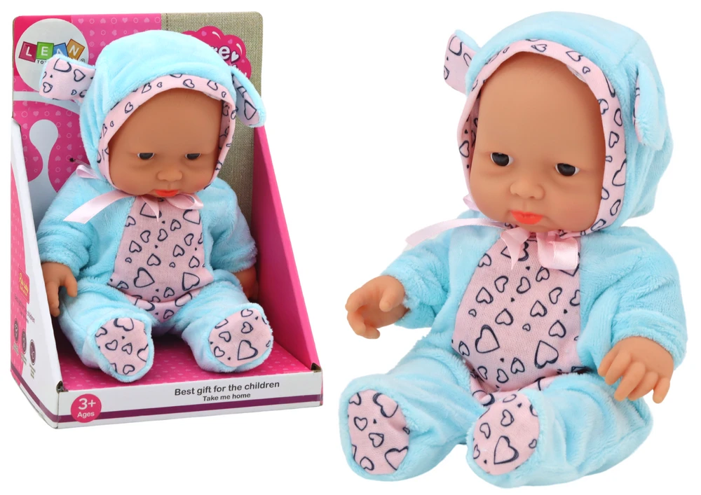 Lean Toys Maža lėlė su mėlynais drabužiais, skrybėle ir ausimis