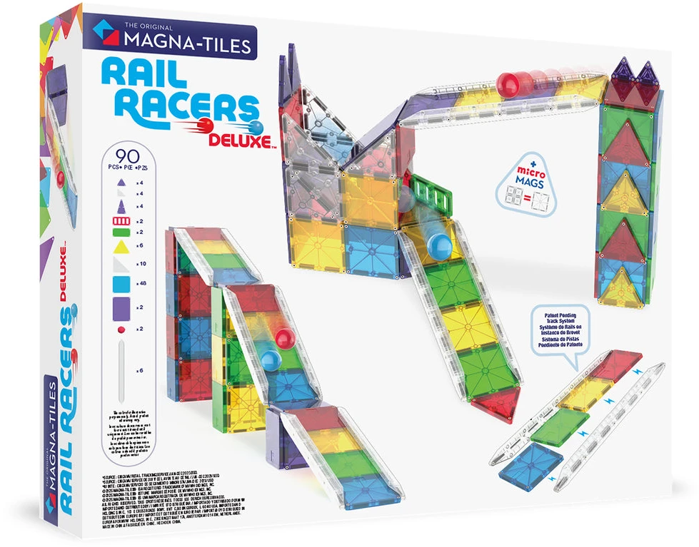 MAGNA-TILES - „Rail Racers Deluxe™“ 90 dalių rinkinys (90361)