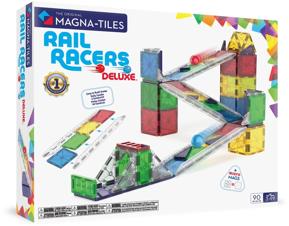 MAGNA-TILES - „Rail Racers Deluxe™“ 90 dalių rinkinys (90361)