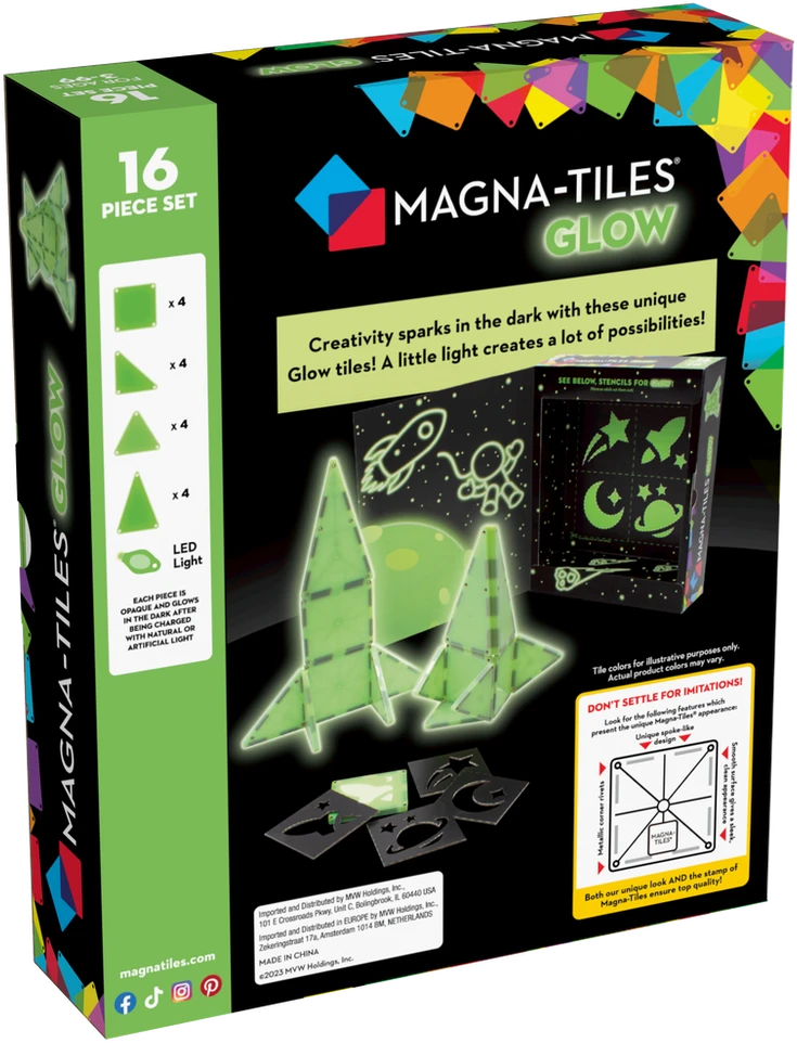 MAGNA-TILES Magnetinis šviečiantis konstruktorius, 16 det.