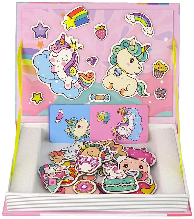 Lean Toys Magnetinių galvosūkių knyga-dėlionė Vienaragiai Color Day