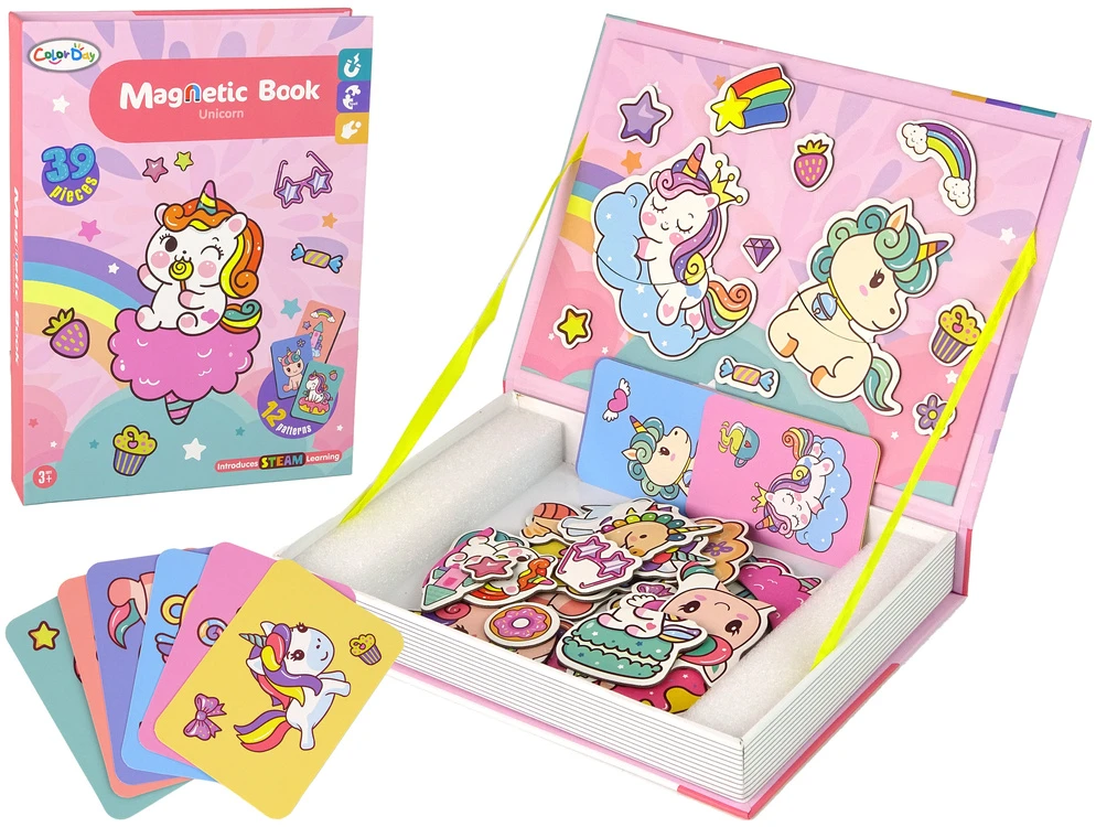 Lean Toys Magnetinių galvosūkių knyga-dėlionė Vienaragiai Color Day