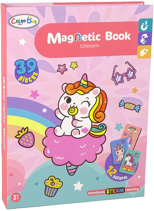 Lean Toys Magnetinių galvosūkių knyga-dėlionė Vienaragiai Color Day