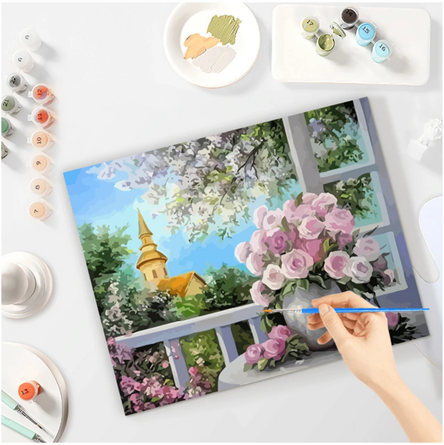 Malowanie Paveikslas skaičiais + deimantinis siuvinėjimas 2 viename 5D rinkinys 40x50 cm