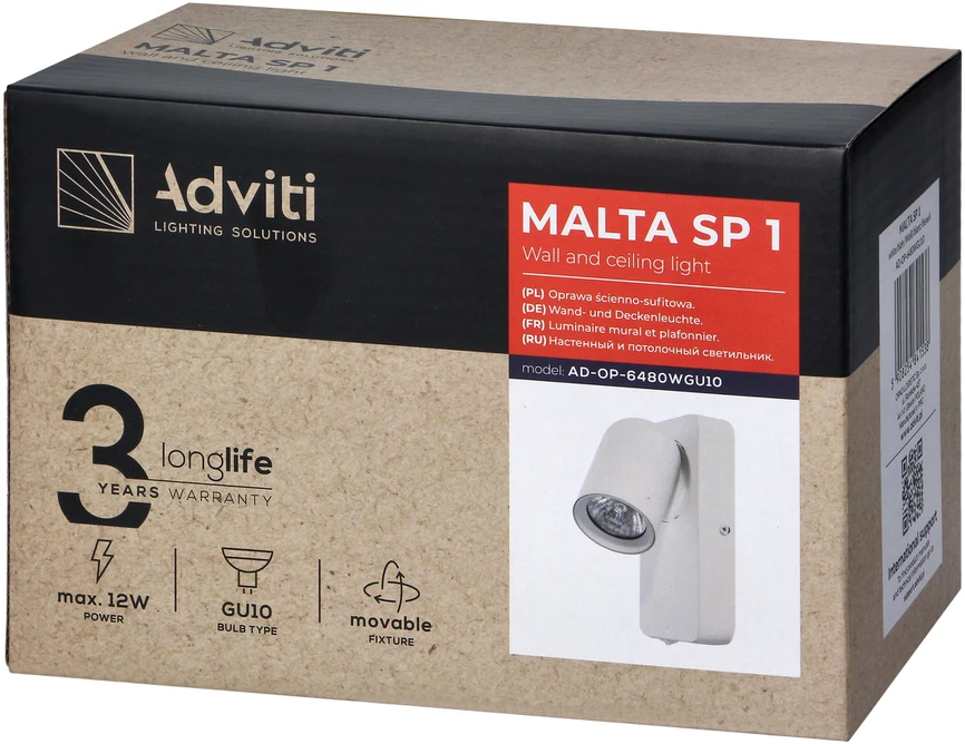 Orno MALTA SP 1, sieninis-lubinis šviestuvas, GU10, maks. 12 W, IP20, baltas, stačiakampis cokolis
