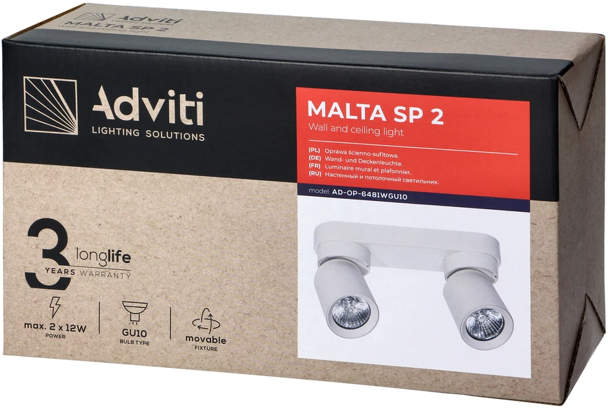 Orno MALTA SP 2, sieninis-lubinis šviestuvas, GU10, maks. 2x12W, IP20, juodas