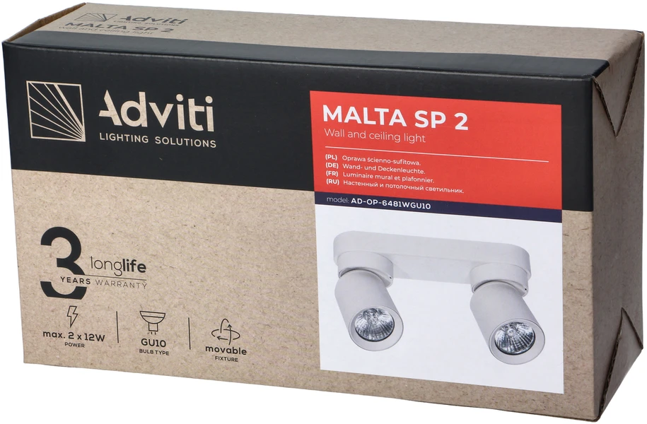 Orno MALTA SP 2, sieninis-lubinis šviestuvas, GU10, maks. 2x12W, IP20, baltas