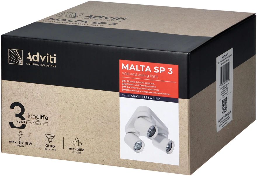 Orno MALTA SP 3, sieninis-lubinis šviestuvas, GU10, max. 3x12W, IP20, juodas, trikampis cokolis