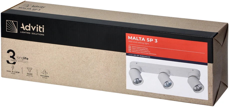 Orno MALTA SP 3, sieninis-lubinis šviestuvas, GU10, maks. 3x12W, IP20, baltas