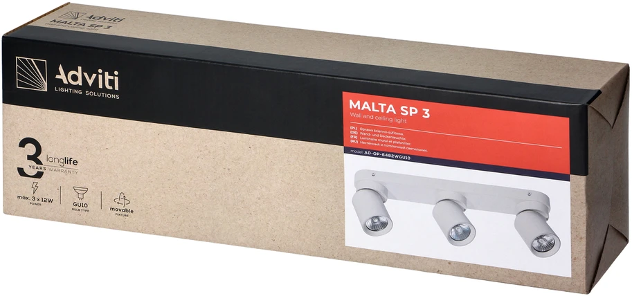 Orno MALTA SP 3, sieninis-lubinis šviestuvas, GU10, maks. 3x12W, IP20, juodas