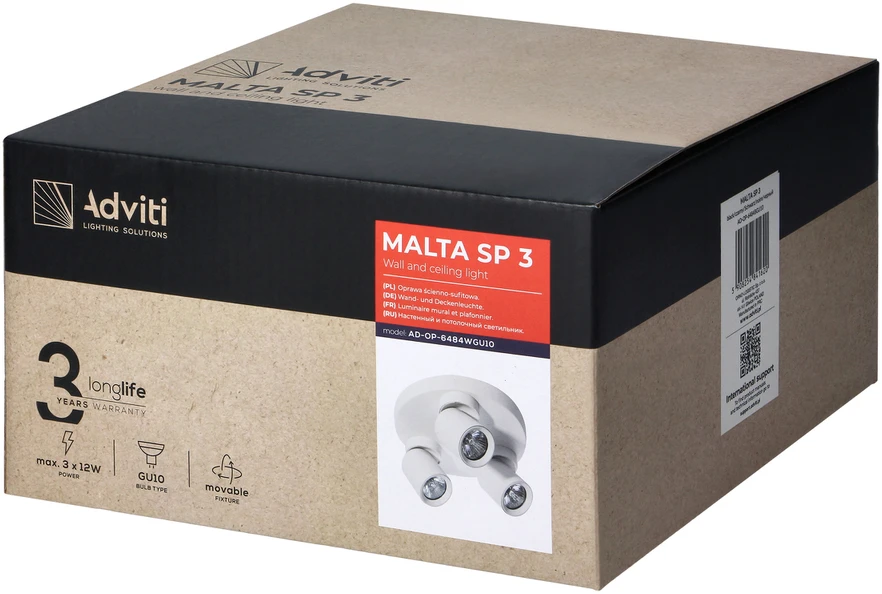 Orno MALTA SP 3, sieninis/lubinis šviestuvas, GU10, max. 3x12W, IP20, juodas, apvalus cokolis