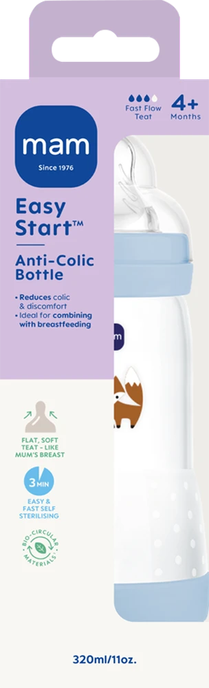 MAM buteliukas „Easy Start“ nuo dieglių, mėlynas, 320 ml