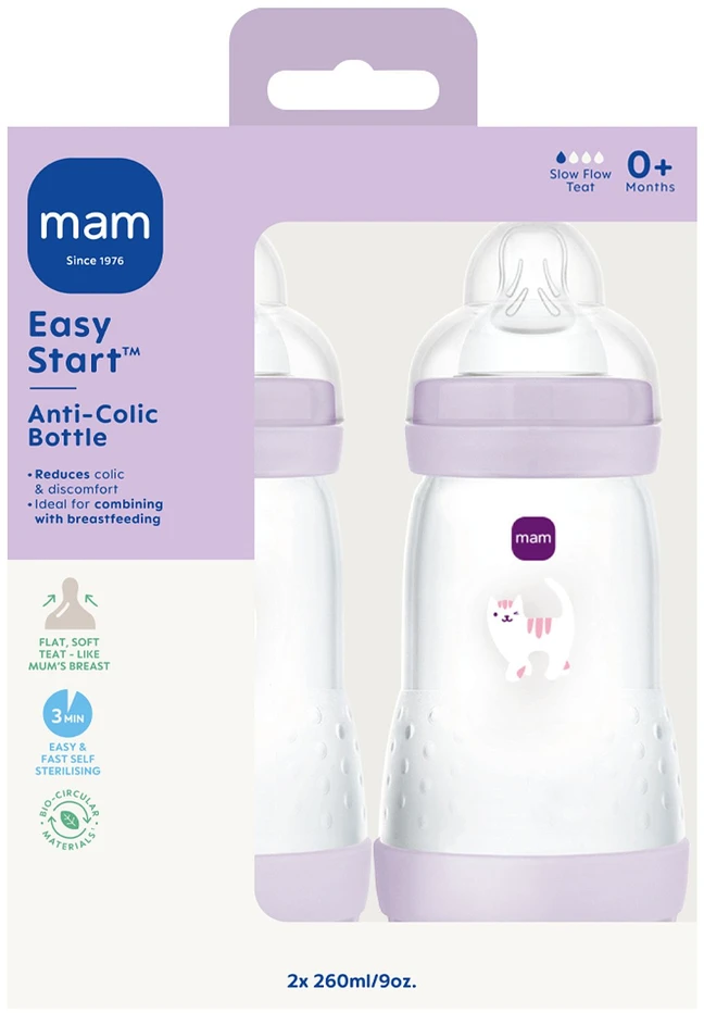 MAM – Easy Start Anti-Colic – levandų skonio – 2 x 260 ml