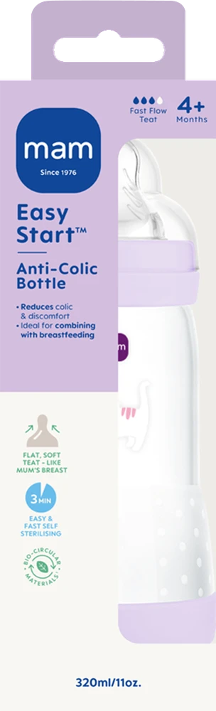 MAM – „Easy Start“ buteliukas nuo dieglių – levandų skonio – 320 ml