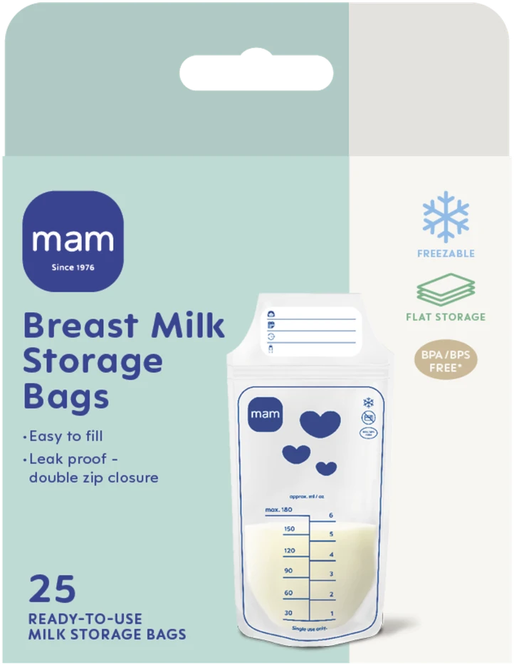 MAM - motinos pieno laikymo maišeliai - 25 vnt. pakuotė - 180 ml