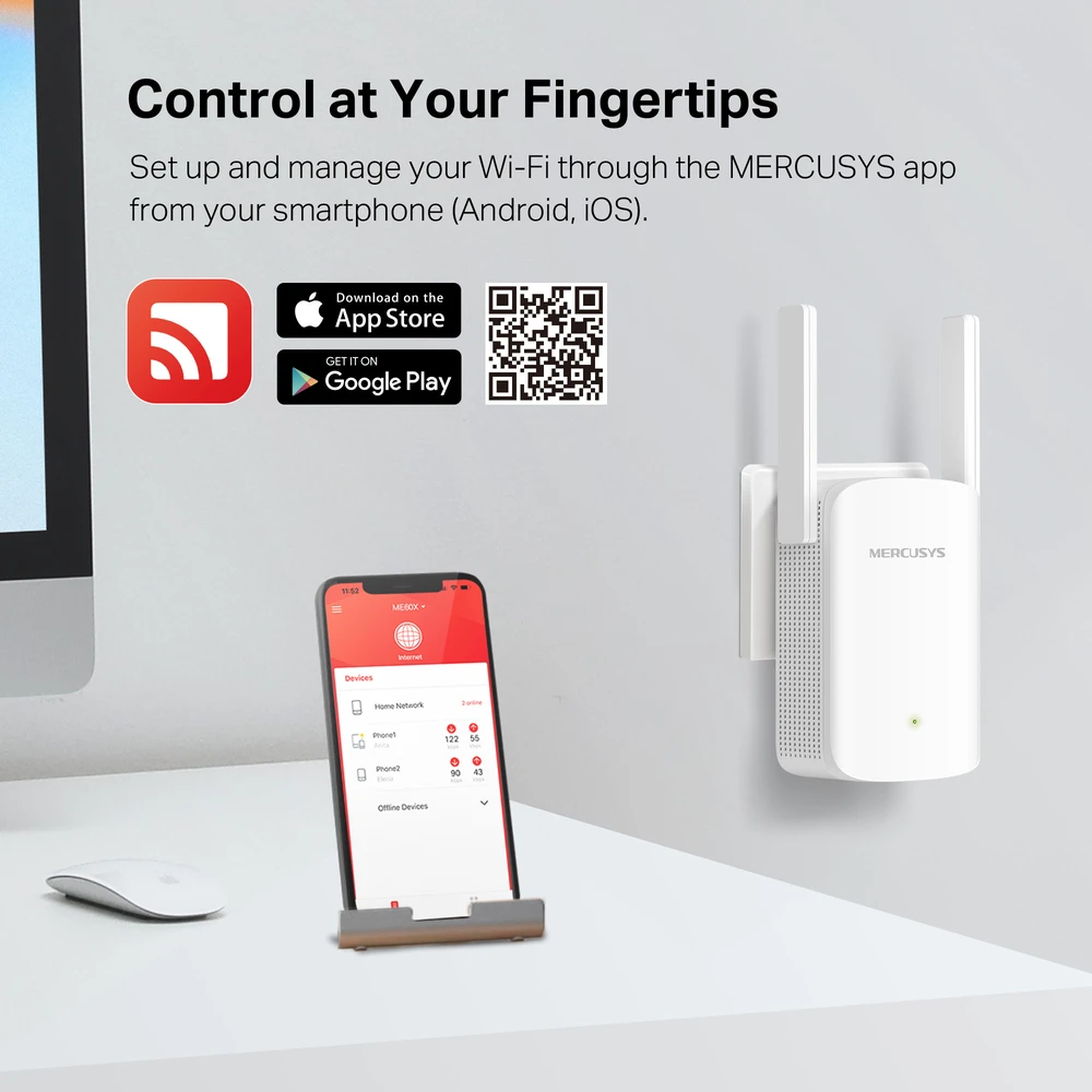 Maršrutizatorius Mercusys AX1500 Wi-Fi 6 diapazono plėstuvas | ME60X | 802.11ax | 1201 Mbit/s | Ethernet LAN (RJ-45) jungtys 1 | MU-MiMO Nr. | nėra PoE | Antenos tipas 2x išorinė