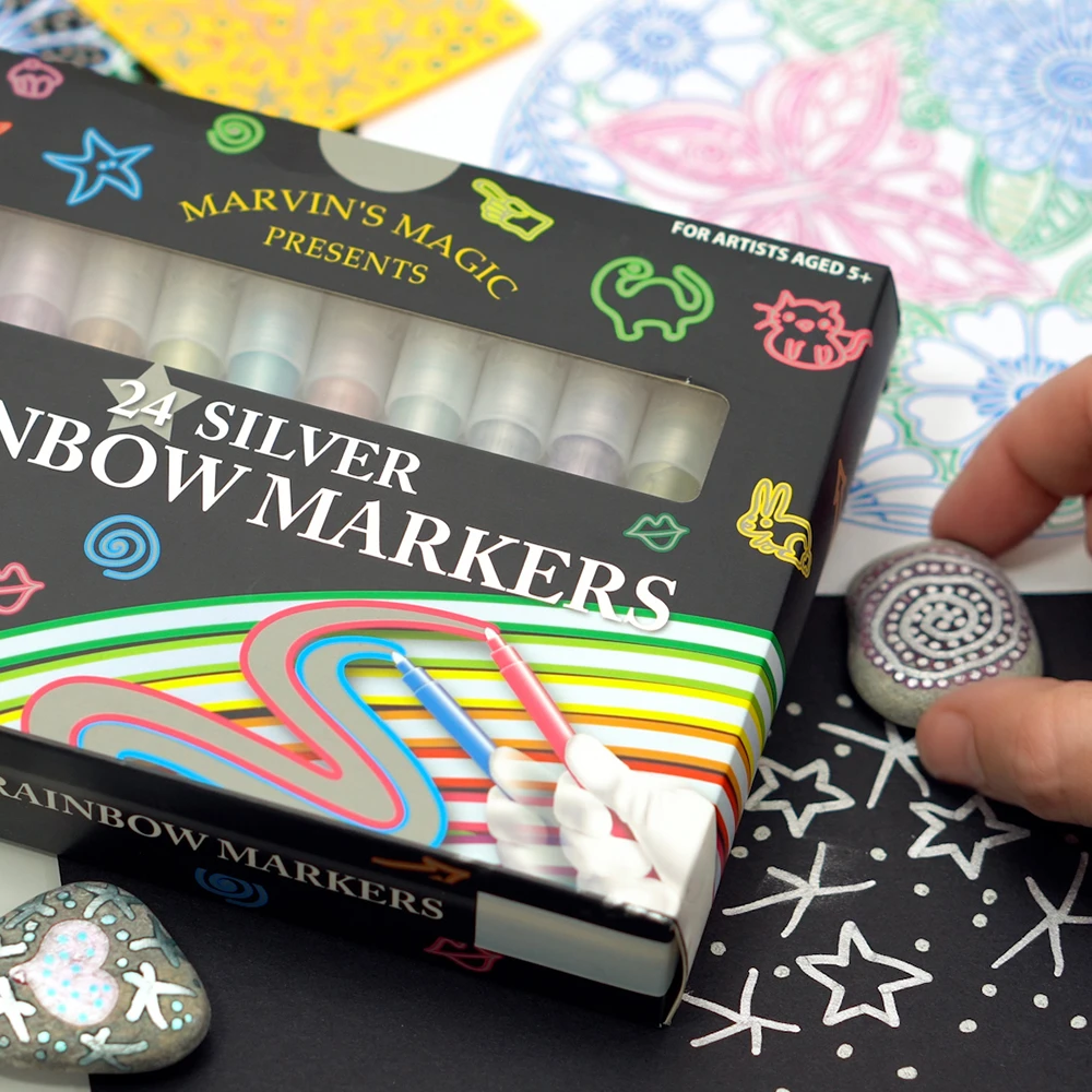 Marvins Magic - sidabriniai vaivorykštės spalvos žymekliai - (MMART002)