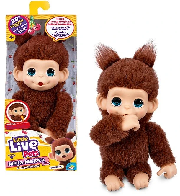 Maskotka Interaktyvus pliušinis žaislas „Little Live Pets“ – mini beždžionėlė, Čikki vyšnia