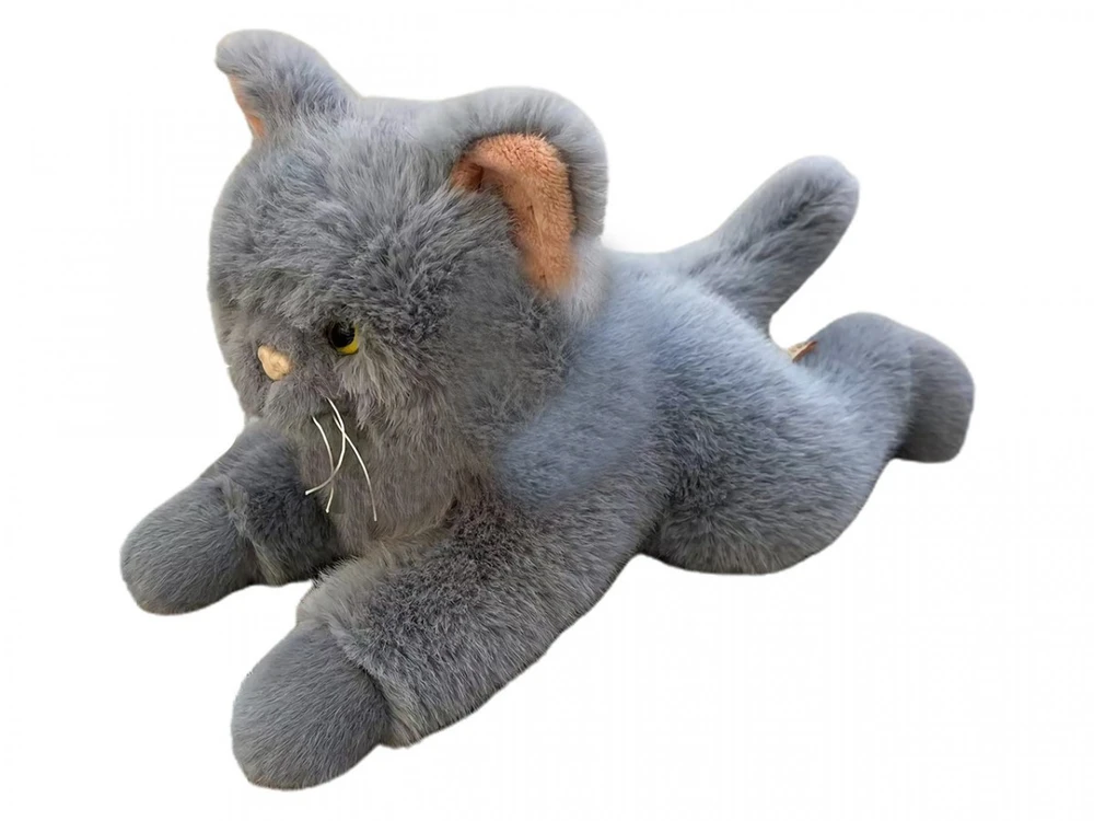 Maskotka Pliušinis žaislas gulinčiai katei, 55 cm, pilkas