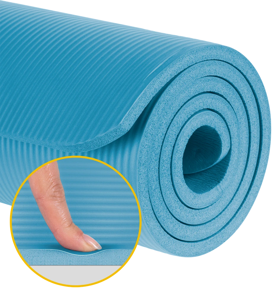 Gimnastikos kilimėlis jogai, pilatesui, fitnesui, 183x61 cm, storis 1.5 cm, NBR medžiaga, mėlyna, REBEL ACTIVE