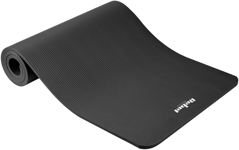 Gimnastikos kilimėlis jogai, pilatesui, fitnesui, 183x61 cm, storis 1.5 cm, NBR medžiaga, juoda, REBEL ACTIVE