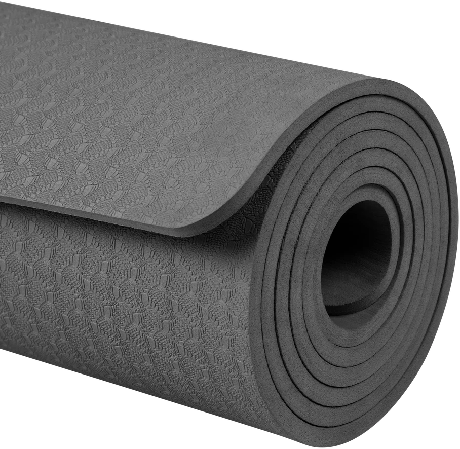 Gimnastikos kilimėlis jogai, pilatesui, fitnesui, 183x61cm, storis 6mm, TPE medžiaga, juoda, REBEL ACTIVE