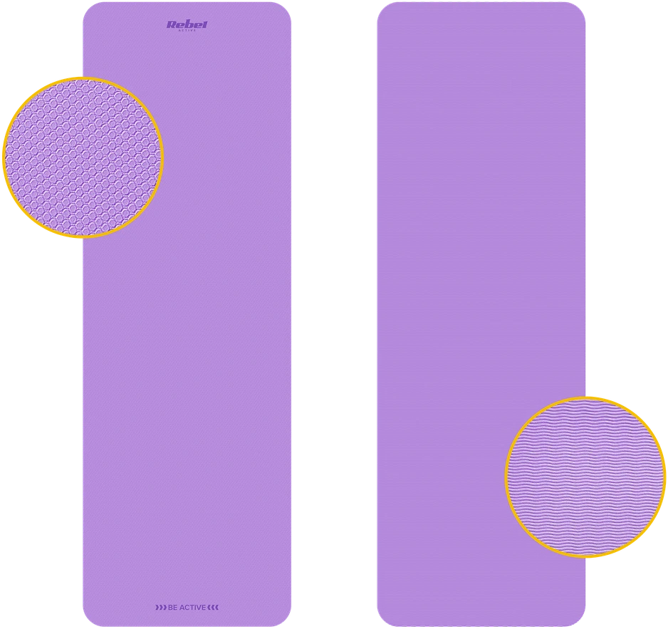 Gimnastikos kilimėlis jogai, pilatesui, fitnesui, 183x61cm, storis 6mm, TPE medžiaga, violetinė, REBEL ACTIVE