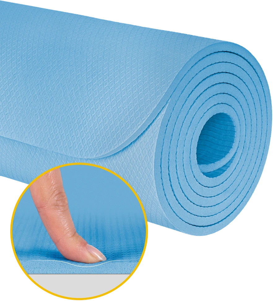 Gimnastikos kilimėlis jogai, pilatesui, fitnesui, 183x61cm, storis 6mm, medžiaga TPE, mėlyna, REBEL ACTIVE