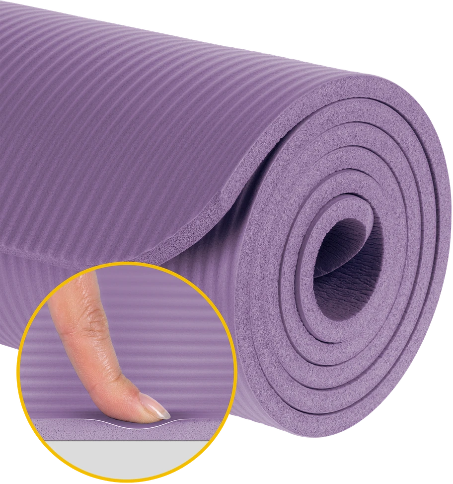 Gimnastikos kilimėlis jogai, pilatesui, fitnesui, 183x61cm, storis 1cm, NBR medžiaga, violetinė, REBEL ACTIVE
