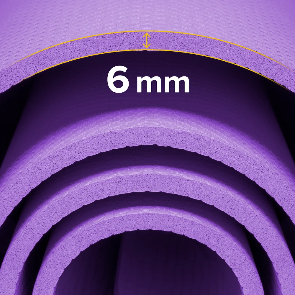 Gimnastikos kilimėlis jogai, pilatesui, fitnesui, 183x61cm, storis 6mm, TPE medžiaga, violetinė, REBEL ACTIVE