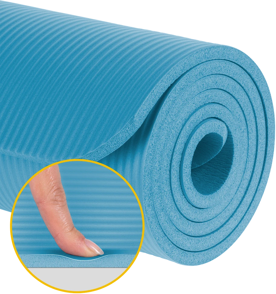 Gimnastikos kilimėlis jogai, pilatesui, fitnesui, 183x61cm, storis 1cm, NBR medžiaga, mėlyna, REBEL ACTIVE