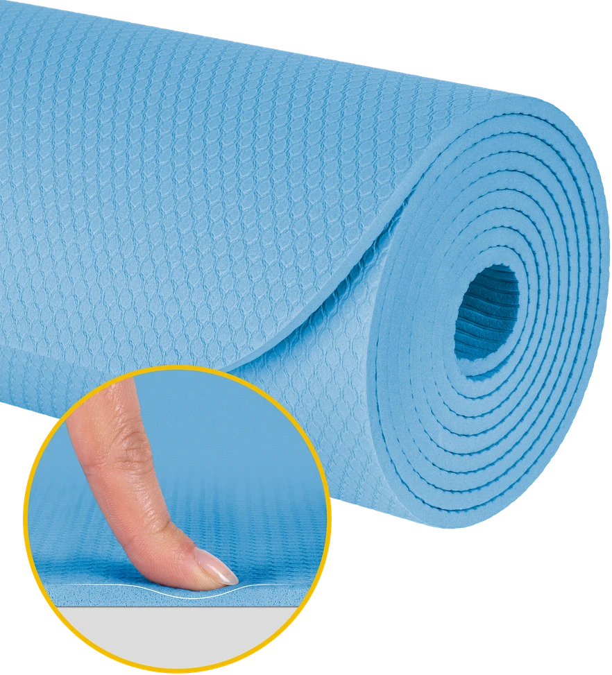 Mata Gimnastikos kilimėlis jogai, pilatesui, fitnesui, 183x61cm, 4mm storio, TPE medžiaga, mėlynas, REBEL ACTIVE