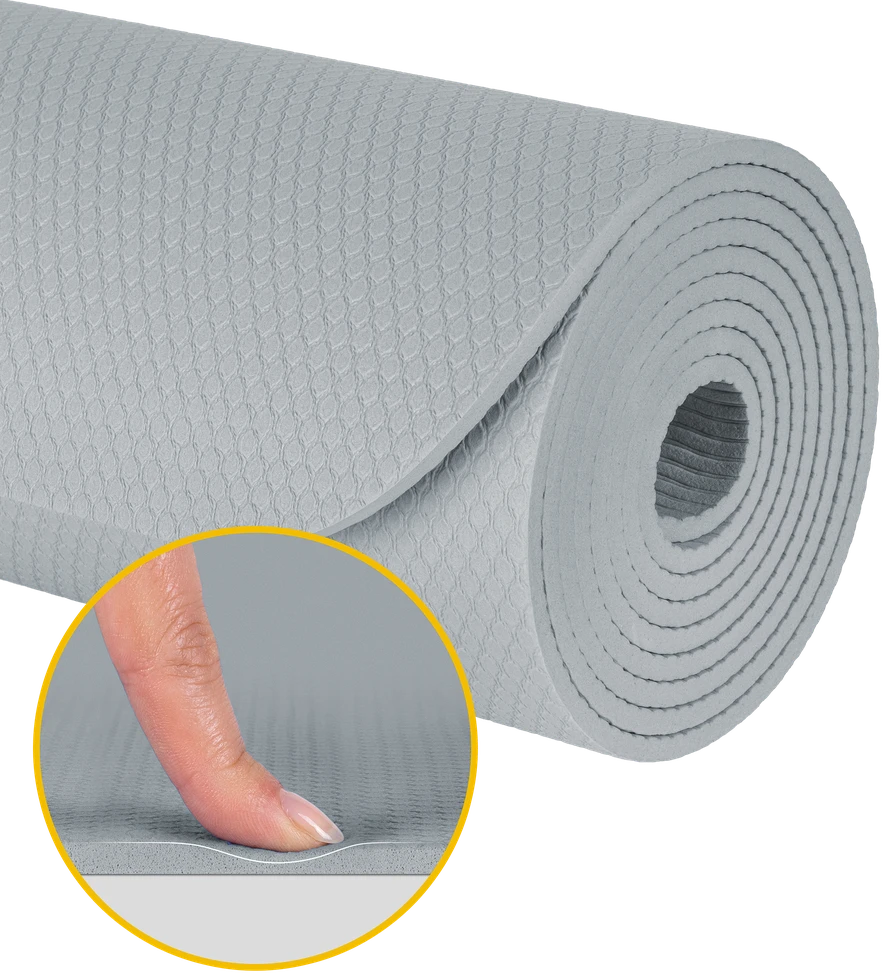 Mata Gimnastikos kilimėlis jogai, pilatesui, fitnesui, 183x61cm, 4mm storio, TPE medžiaga, pilkas, REBEL ACTIVE