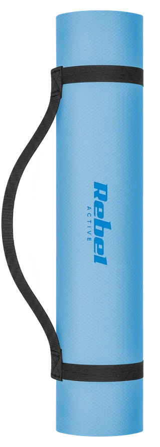 Mata Gimnastikos kilimėlis jogai, pilatesui, fitnesui, 183x61cm, 4mm storio, TPE medžiaga, mėlynas, REBEL ACTIVE