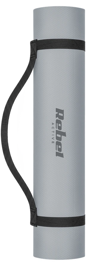 Mata Gimnastikos kilimėlis jogai, pilatesui, fitnesui, 183x61cm, 4mm storio, TPE medžiaga, pilkas, REBEL ACTIVE