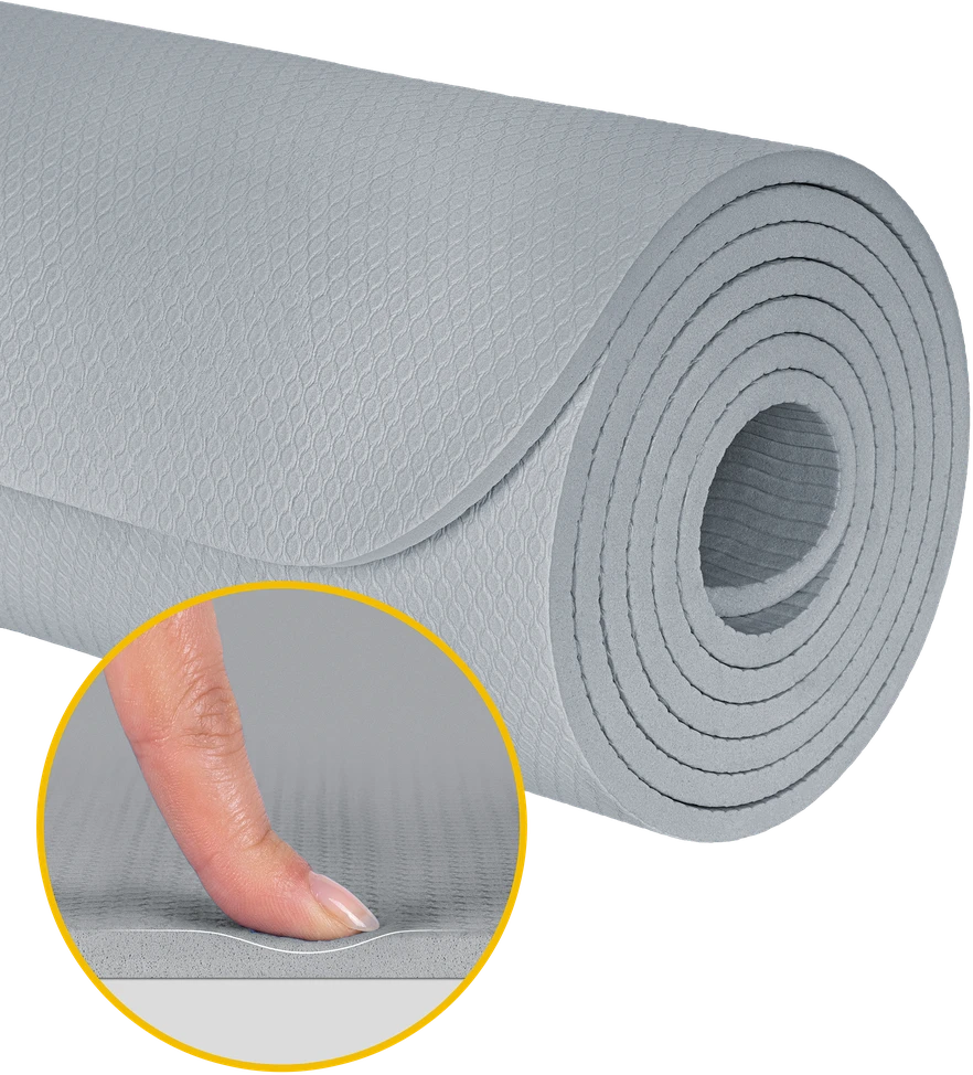 Mata Gimnastikos kilimėlis jogai, pilatesui, fitnesui, 200x115 cm, 1 cm storio, TPE medžiaga, pilkas, REBEL ACTIVE