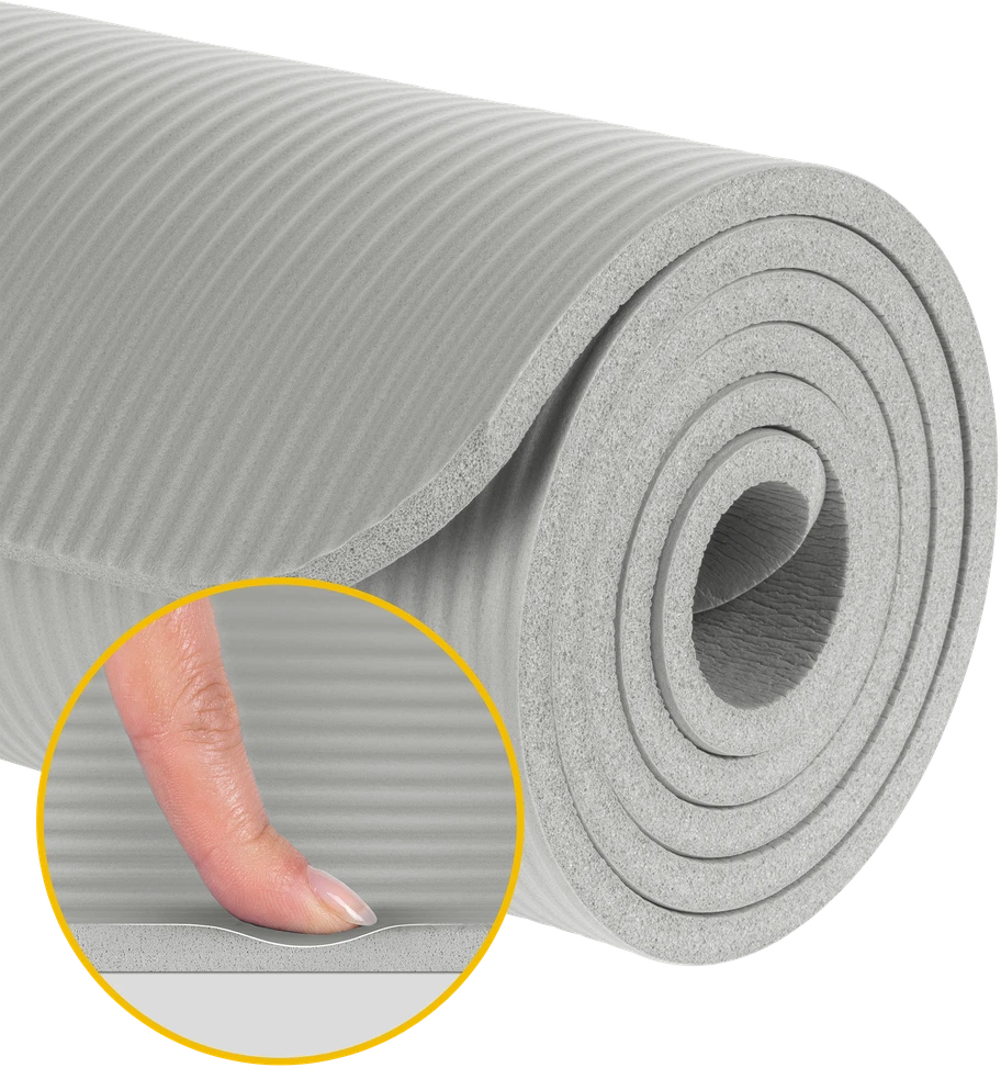 Mata Gimnastikos kilimėlis jogai, pilatesui, fitnesui, 183x61cm, 1cm storio, NBR medžiaga, pilkas, REBEL ACTIVE