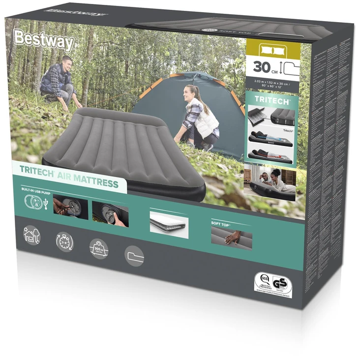 Pripučiamas čiužinys Bestway 150 x 203 x 30 cm su USB pompa