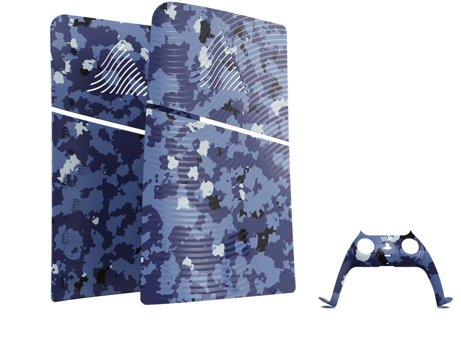 Maxx Tech PS5 plonos priekinės plokštės + valdiklio priekinės plokštės – „Mėlyna Wave Camo“
