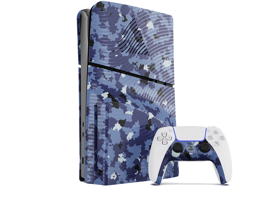 Maxx Tech PS5 plonos priekinės plokštės + valdiklio priekinės plokštės – „Mėlyna Wave Camo“