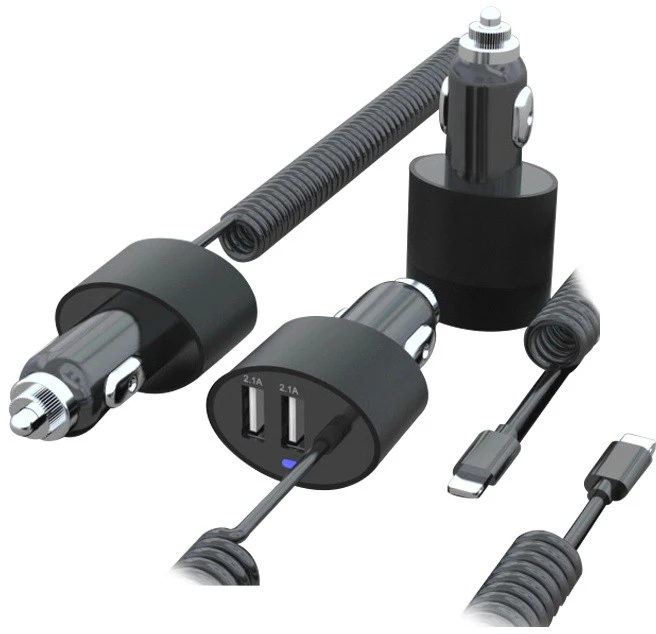 Maclean MCE76 37545 Automobilinis įkroviklis 2xUSB, 5.2A, „Lightning“ spiralė 1.8m
