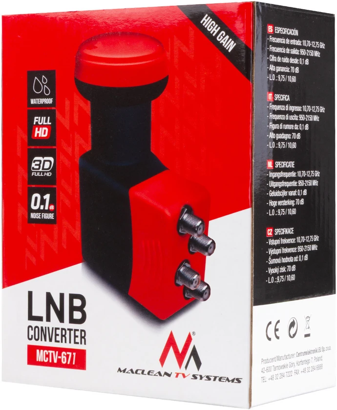 MACLEAN MCTV-671 Maclean MCTV-671 High Gain Quad 4 krypčių LNB High Gain