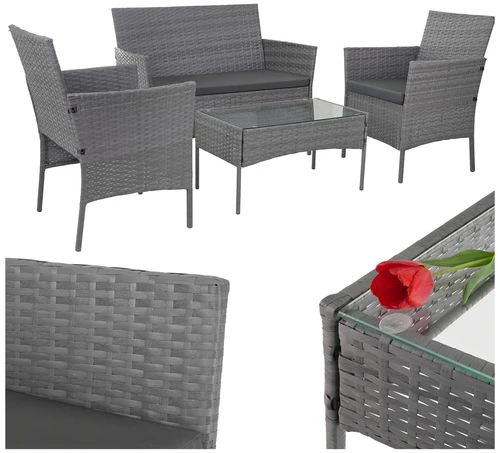 Antracito spalvos rotango sodo baldai Gardlov 26907