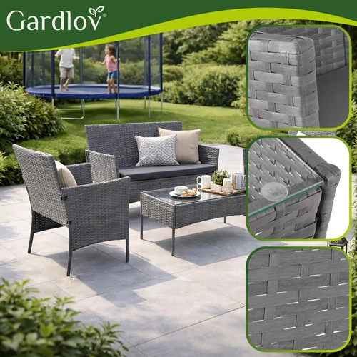 Antracito spalvos rotango sodo baldai Gardlov 26907