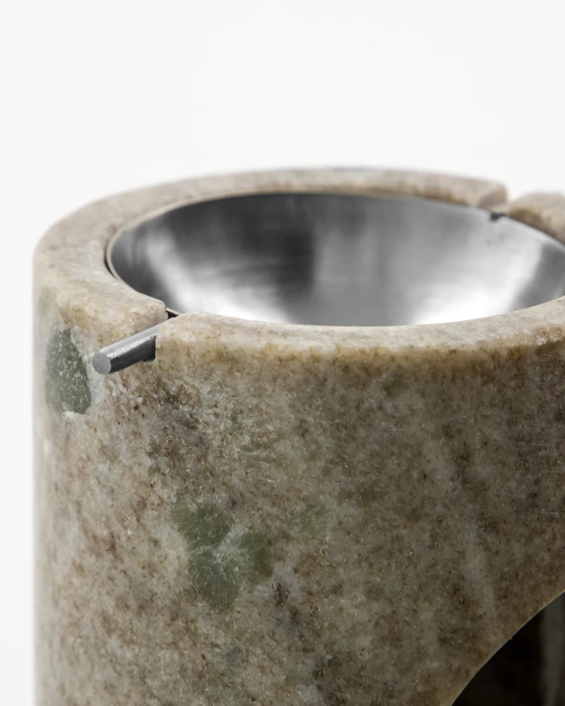 Meraki - Aliejaus degiklis - MKMarble rusvai gelsvas - Sidabrinė apdaila - Ilgis: 7,5 cm, Plotis: 7,5 cm, Aukštis: 10 cm