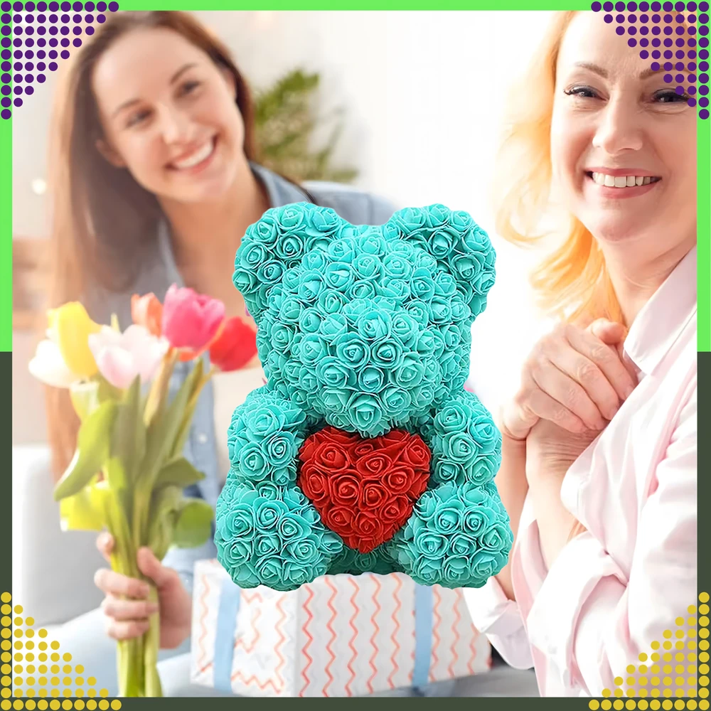 Meškiukas su rožėmis Valentino dienos dovana mamai, žmonai, močiutei, didelis rožių rinkinys, 40 cm