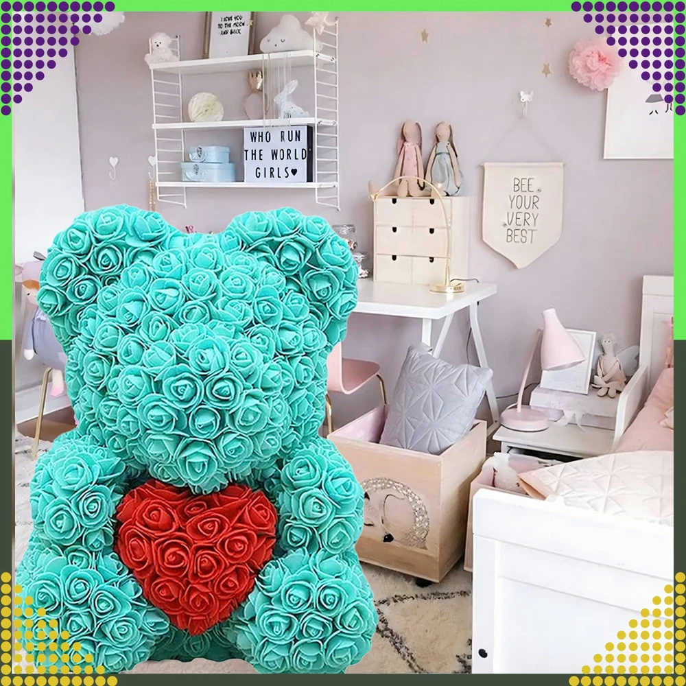 Meškiukas su rožėmis Valentino dienos dovana mamai, žmonai, močiutei, didelis rožių rinkinys, 40 cm